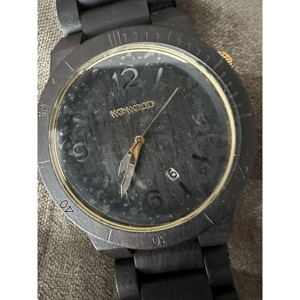 WeWOOD Alpha Black Watch Mens Black Wood Bracelet Date Quartz Box‎ Papers Eco